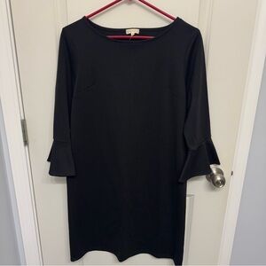 NWT! Elegant Black Midi Dress with Flared Sleeves, SM